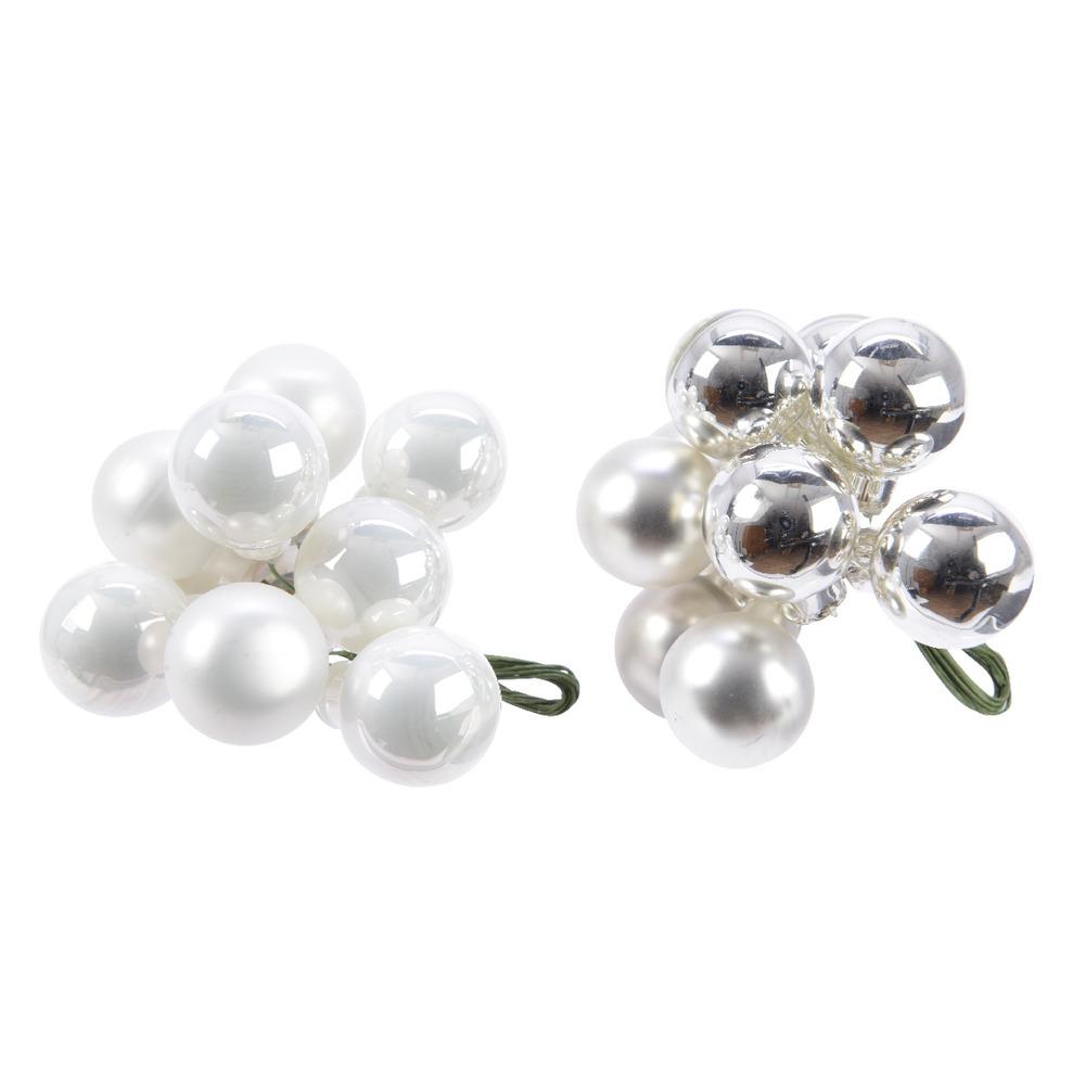 Decoris Glass Bauble Bundle on Wire - White/Silver