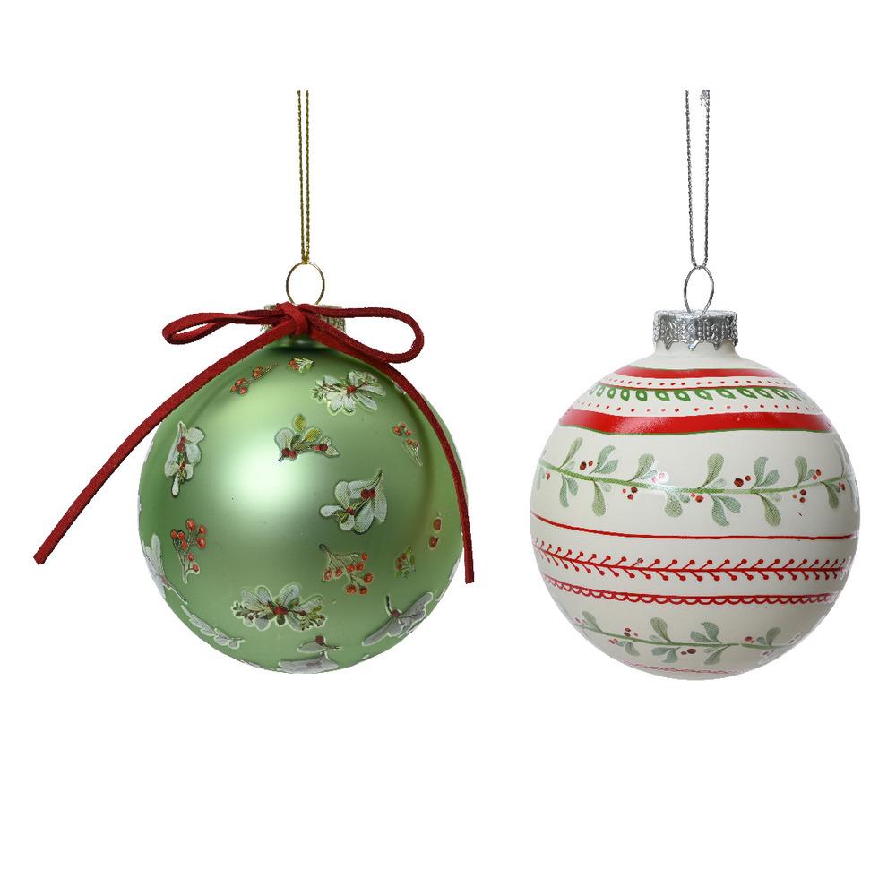 Decoris Glass Bauble Set of 3 Pieces with Decal 8cm - 2 Assorted