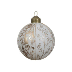 Decoris Glass Bauble Set of 3 Pieces with Gold Branches 8cm - White