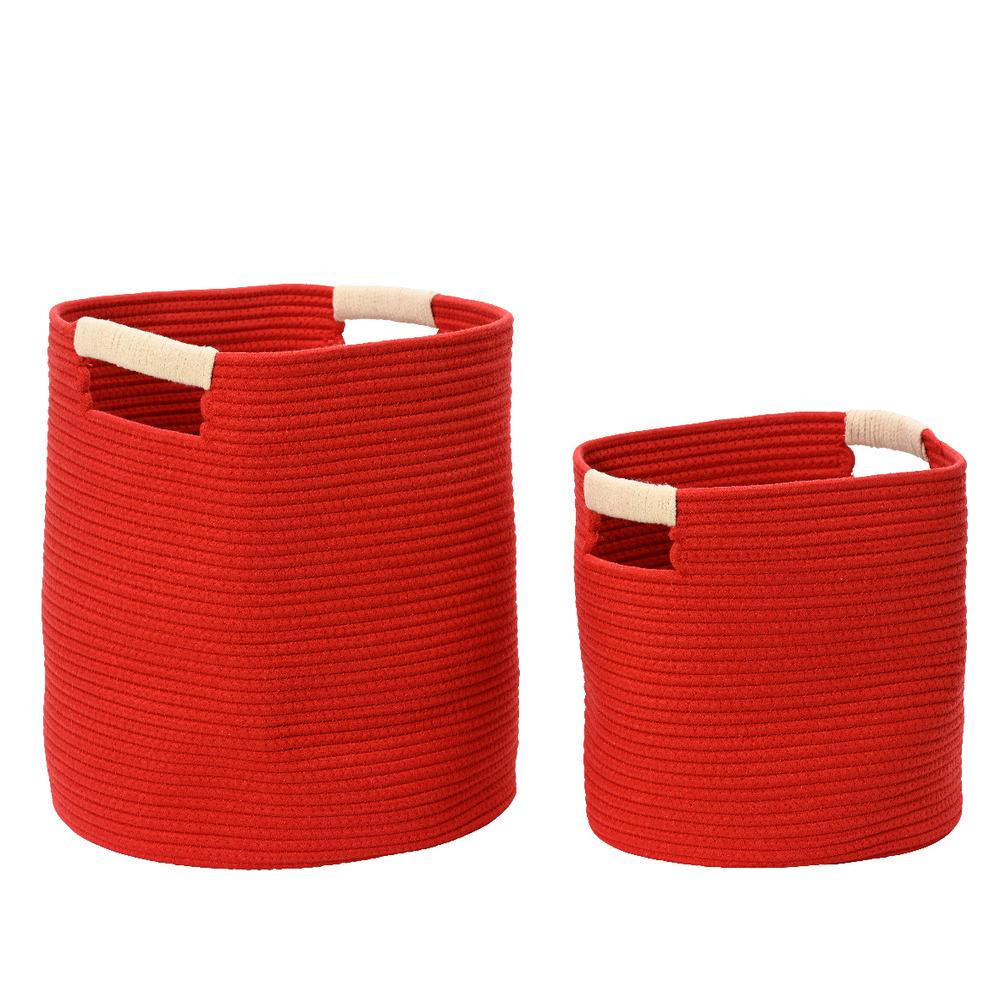 Decoris Cotton Round Basket Set of 2 with Rope Handle - Red