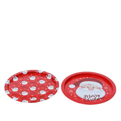 Decoris Tin Round Plate with Santa Print 32cm - 2 Assorted