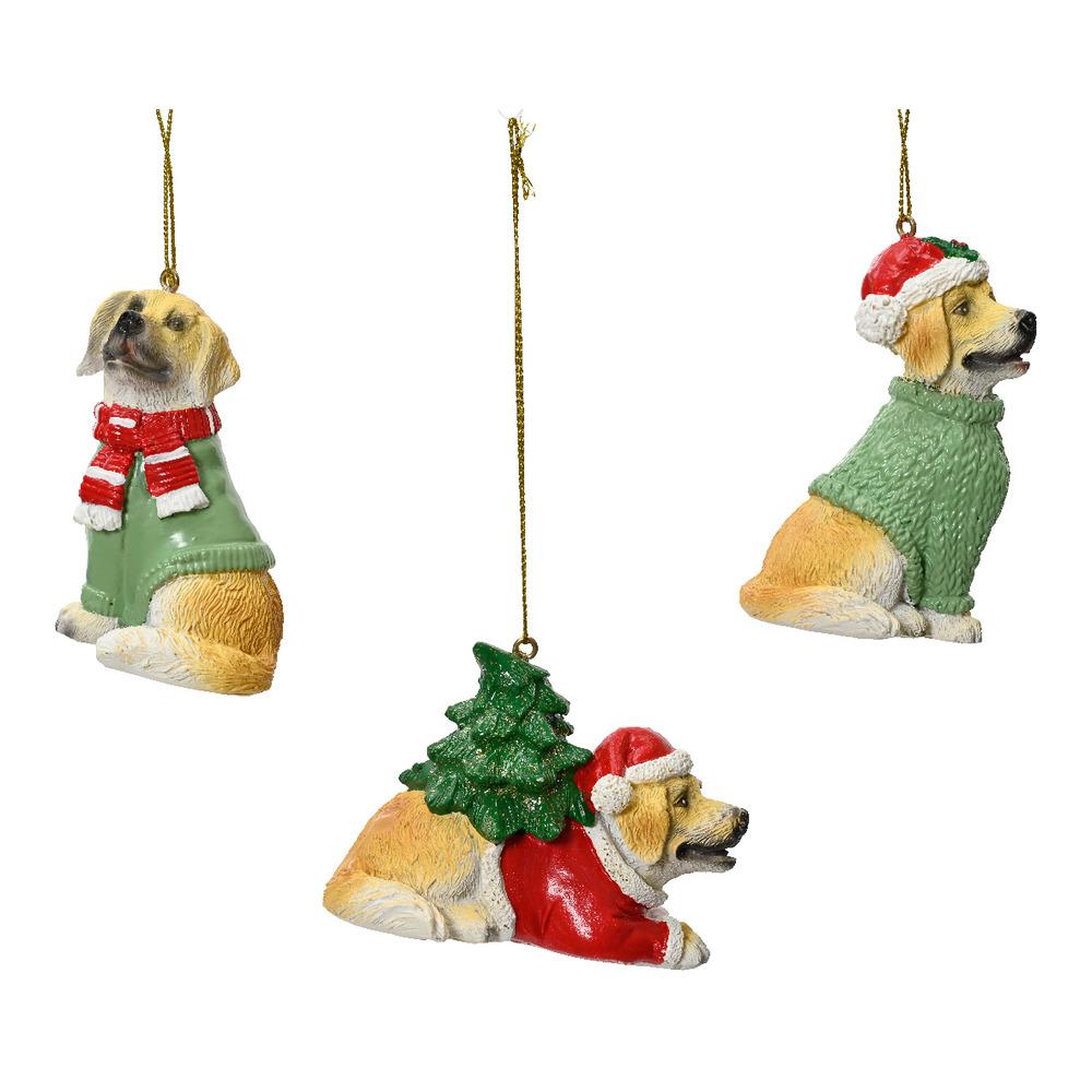 Decoris Hanging Polyresin Dog Ornament 8cm - 3 Assorted