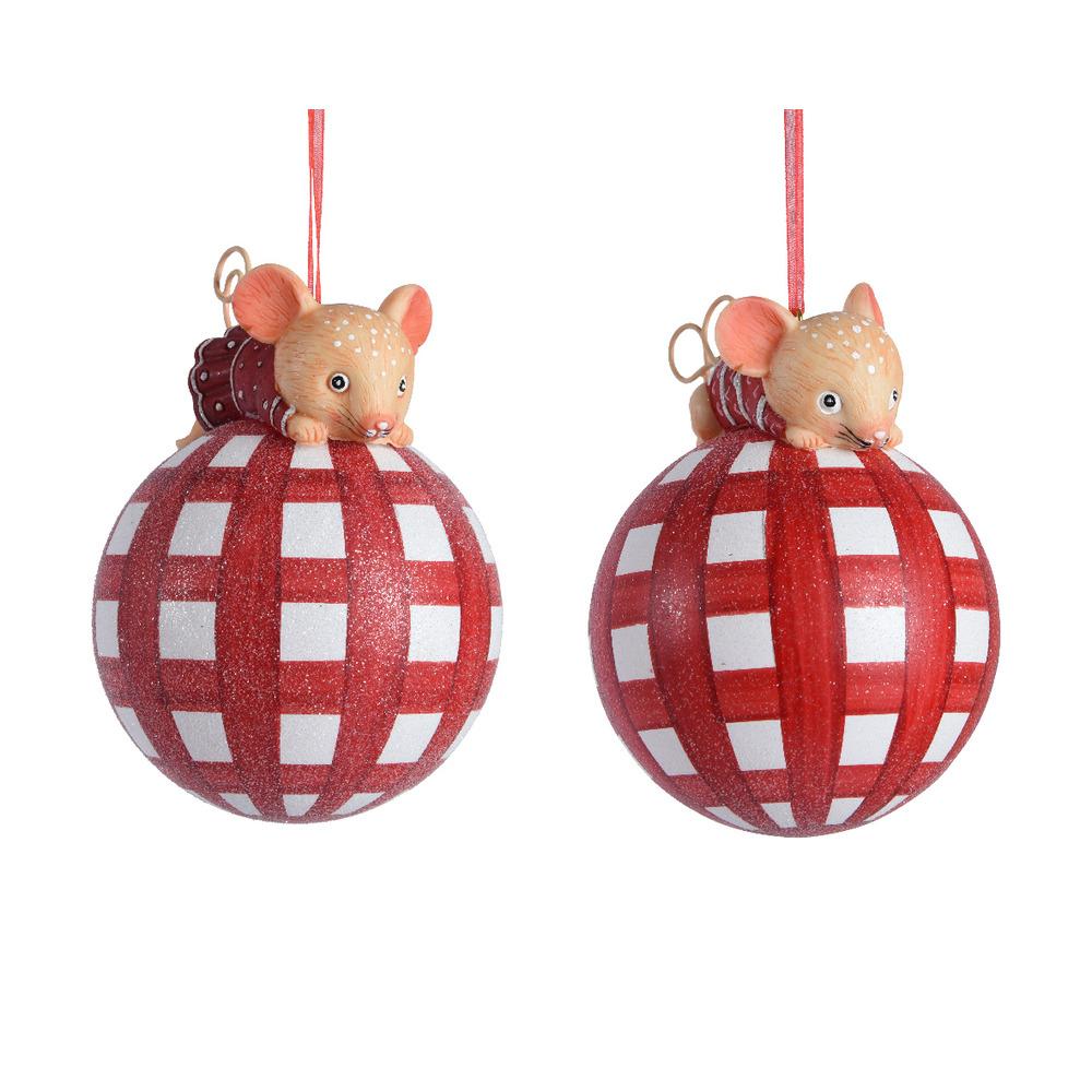 Decoris Glass Bauble with Mouse 8cm - 2 Assorted