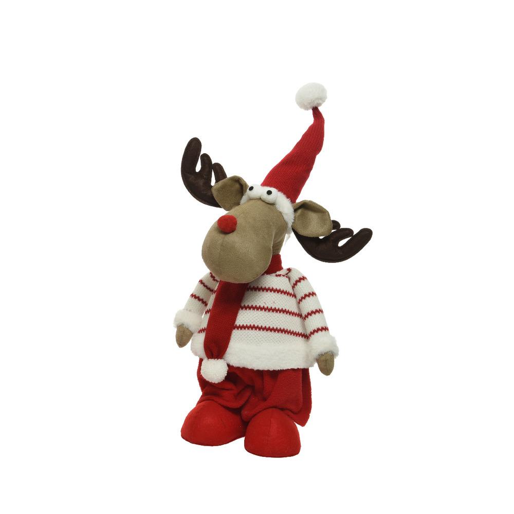 Decoris Polyester Standing Boy Deer with Hat and Scarf 90cm - Red/White