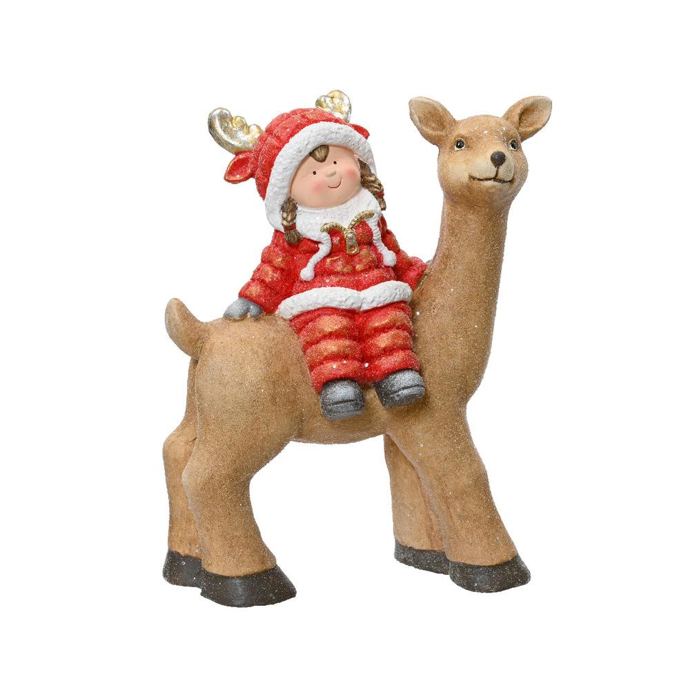 Decoris Magnesium Child on Deer Figure 46cm