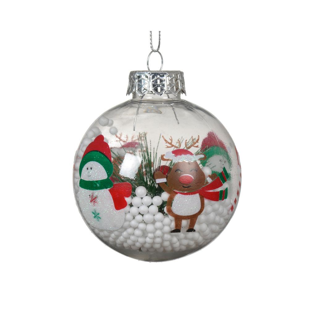 Decoris Shatterproof Bauble with Inserted Snowballs and Print 8cm