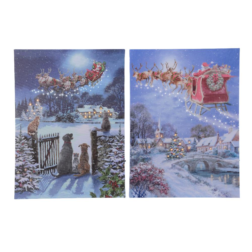 Lumineo BO Led Canvas with Santa Sleigh 38 x 28cm - 2 Assorted