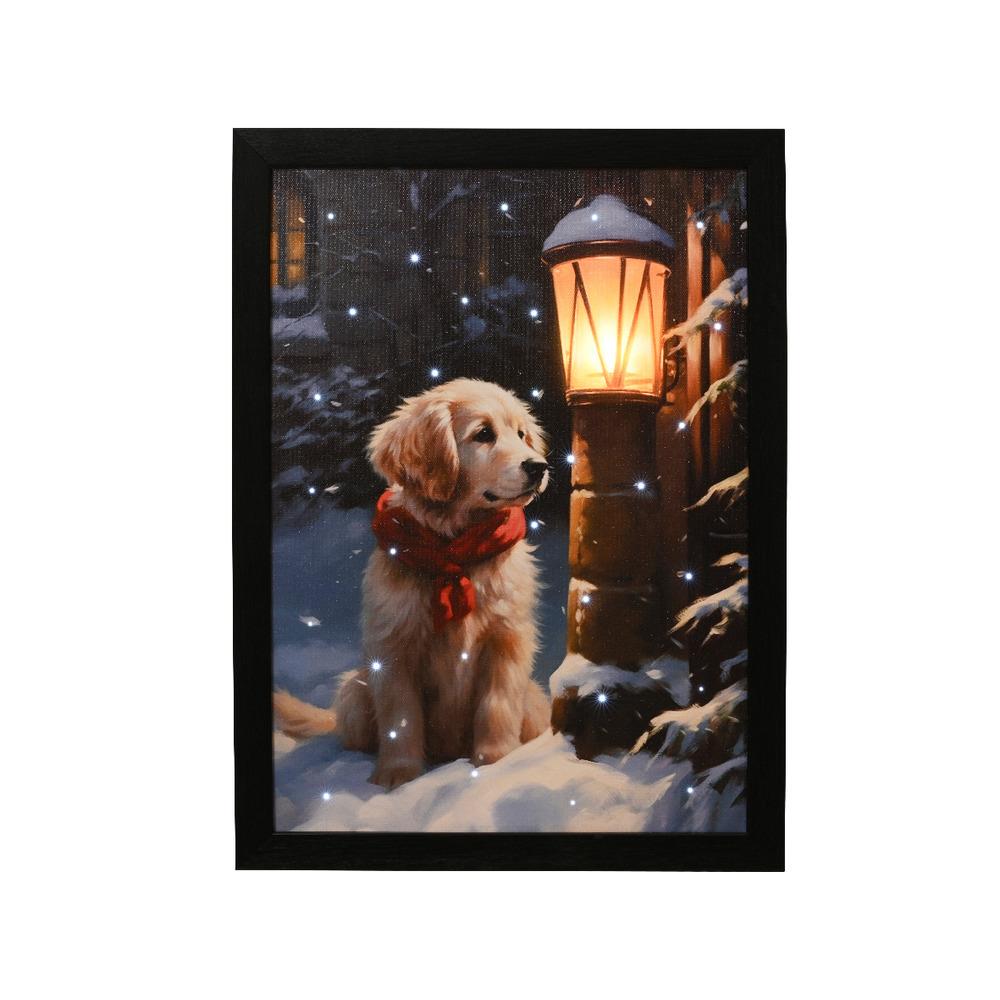 Lumineo BO Led Canvas with Dog Scene and Black Frame 38 x 28cm - Warm White