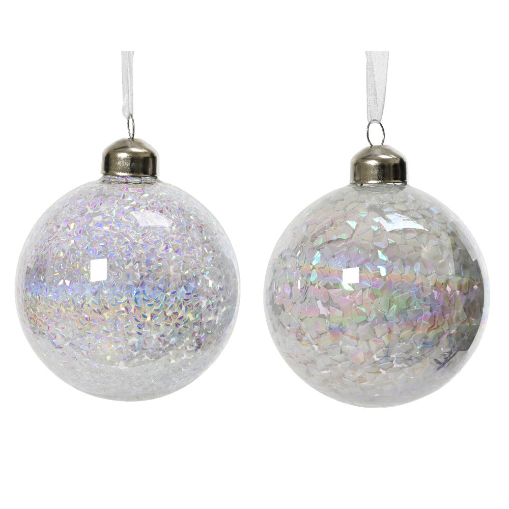 Decoris Glass Bauble Filled with Sequins 8cm - 2 Assorted