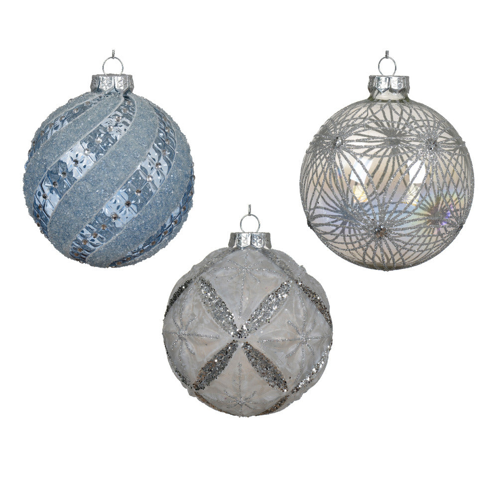 Decoris Glass Bauble with Matt Glitter 8cm - 3 Assorted Shades of Iris