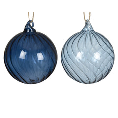 Decoris Glass Bauble with Swirl 10cm - 2 Assorted Shades of Blue