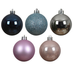 Decoris Shatterproof Bauble Box of 30 Pieces 6cm - Night Blue, Light Blue, Silver, Lilac and Pink