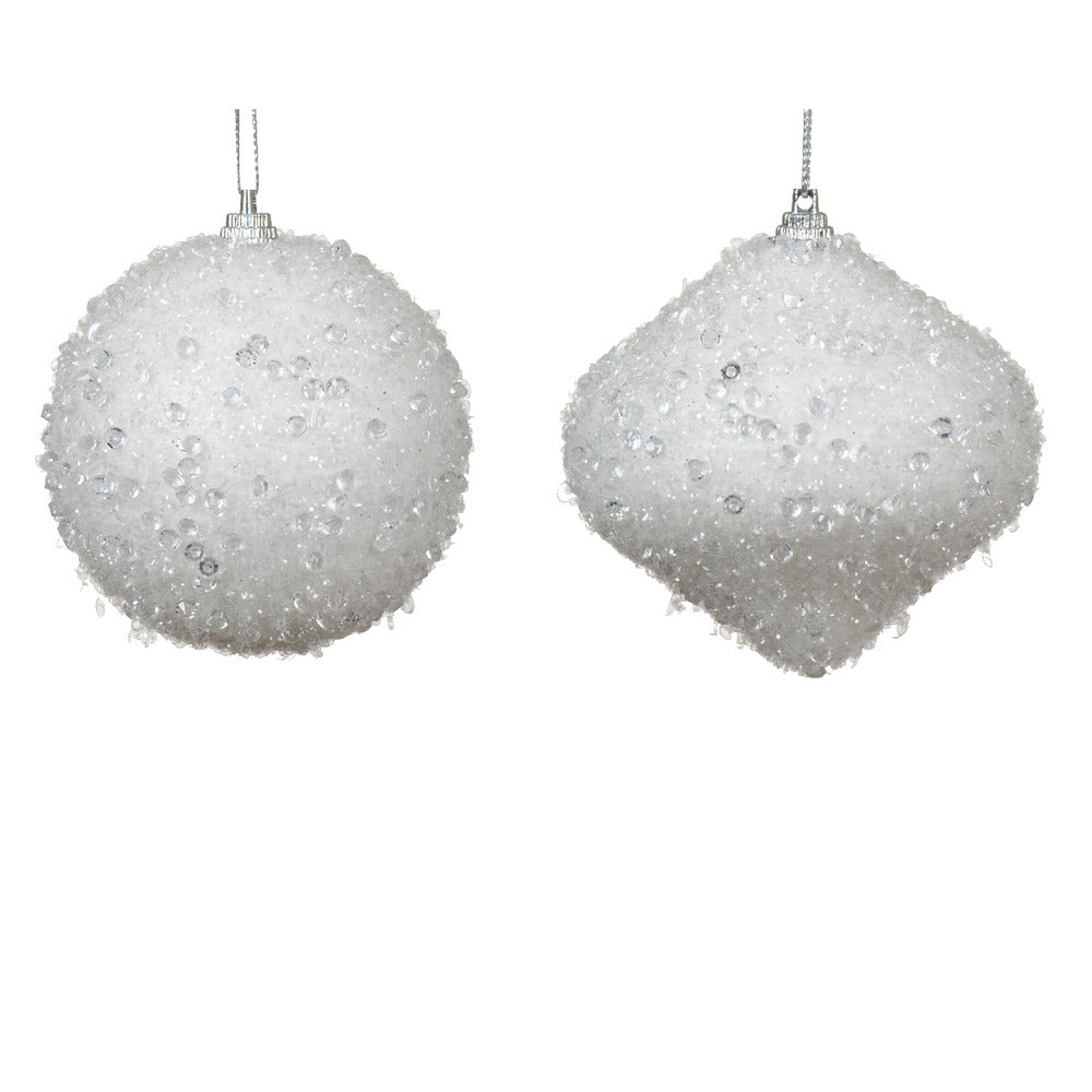 Decoris Foam Bauble with Ice Finish and Beads 8cm - 2 Assorted