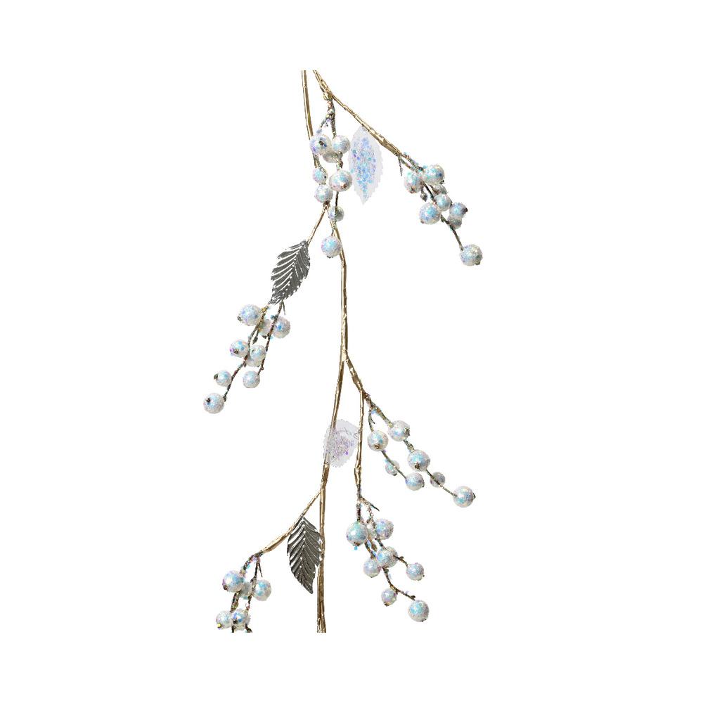 Decoris Plastic Garland with Foam Berries and Glitter Leaf 10 x 120cm - Iridescent,