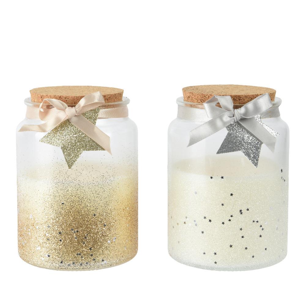 Decoris Paraffin Wax Candle in Jar with Cork Lid and Star 10 x 13cm - 2 Assorted,