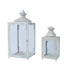 Decoris Iron Lantern Set of 2 with Antique Floral Pattern,