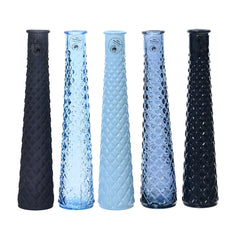Decoris Recycle Glass Vase with Diamond Pattern 32cm - 5 Assorted Shades of Blue