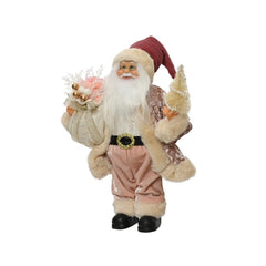 Decoris Polyester Santa Figure with Pink Coat and Velvet Pink Hat 30cm,