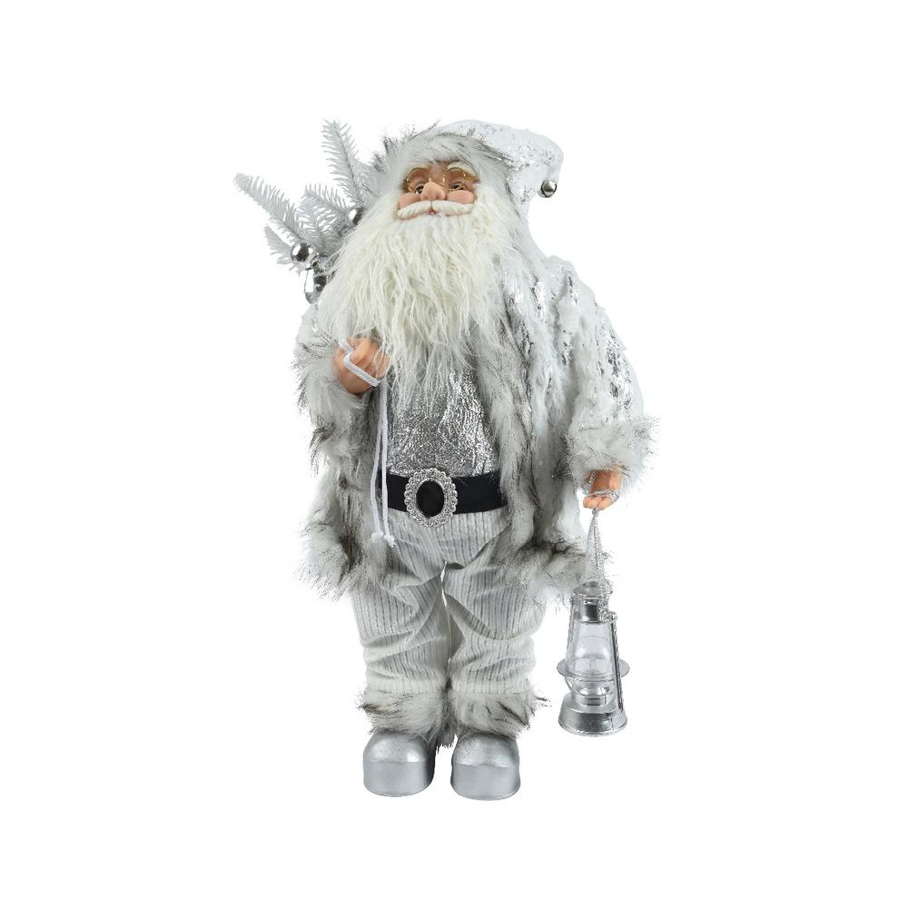 Decoris Polyester Santa Figure with White and Silver Coat 60cm,