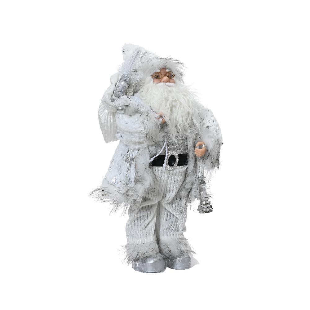Decoris Polyester Santa Figure with White and Silver Coat 45cm,