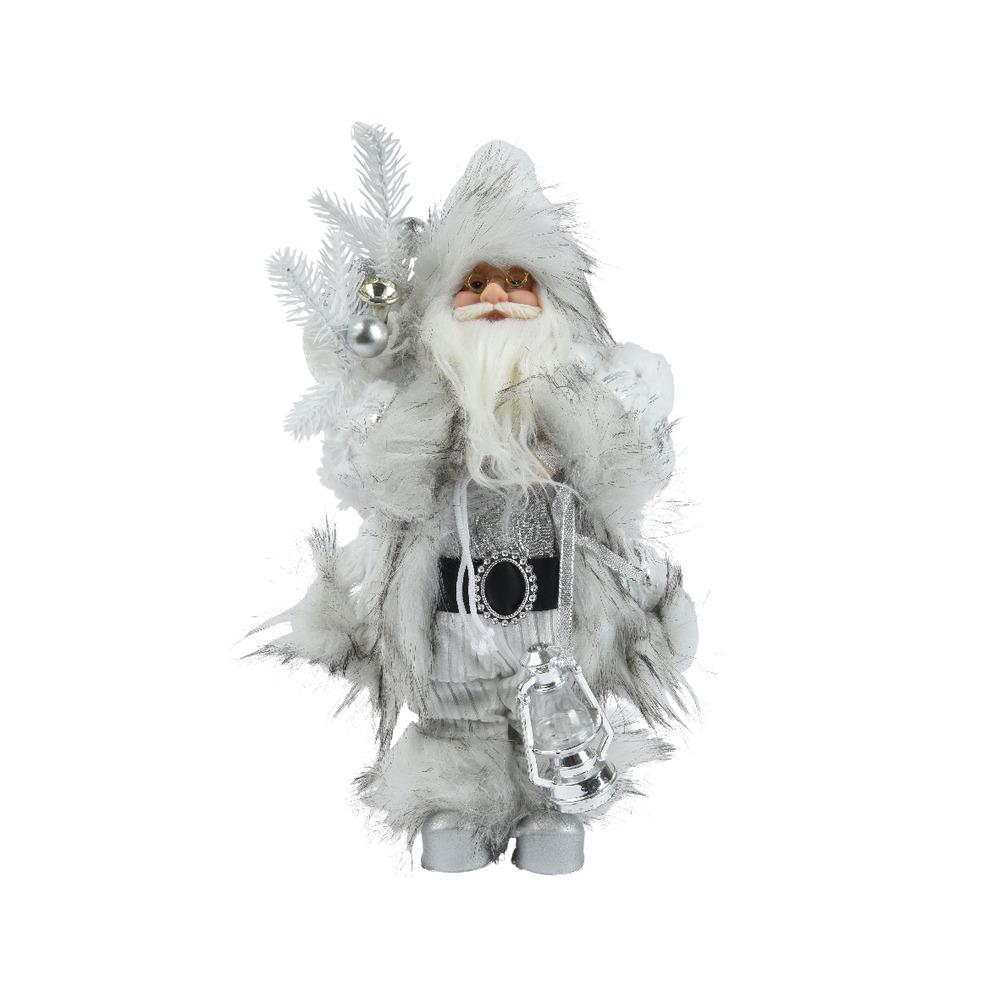 Decoris Polyester Santa Figure with White and Silver Coat 30cm,