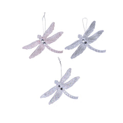 Decoris Hanging Acrylic Dragonfly with Glitter 12cm - 3 Assorted Iris,
