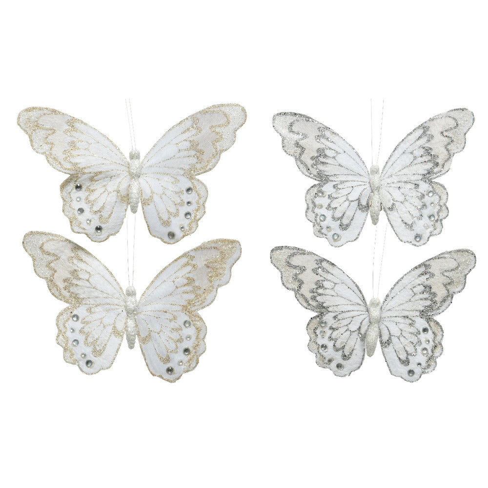Decoris Clip-On Polyester Butterfly with Glitter 12cm - 2 Assorted,
