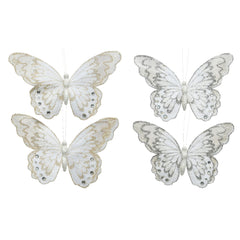 Decoris Clip-On Polyester Butterfly with Glitter 12cm - 2 Assorted,