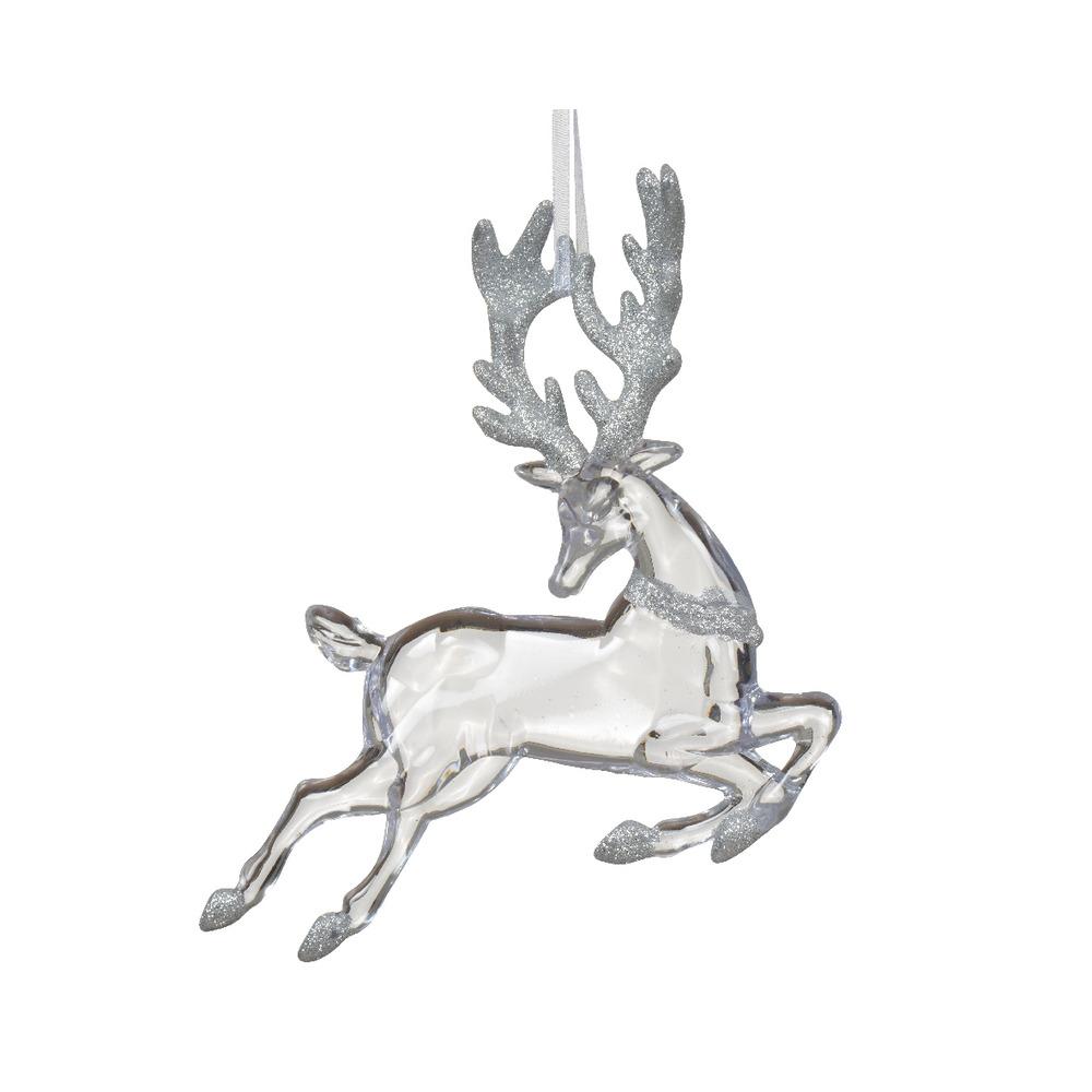 Decoris Hanging Acrylic Deer with Glitter 18cm - Transparent,