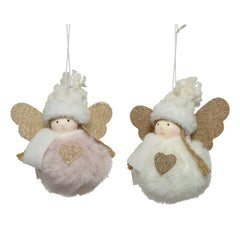 Decoris Hanging Polyester Figure with Faux Fur and Glitter 11cm - 2 Assorted,