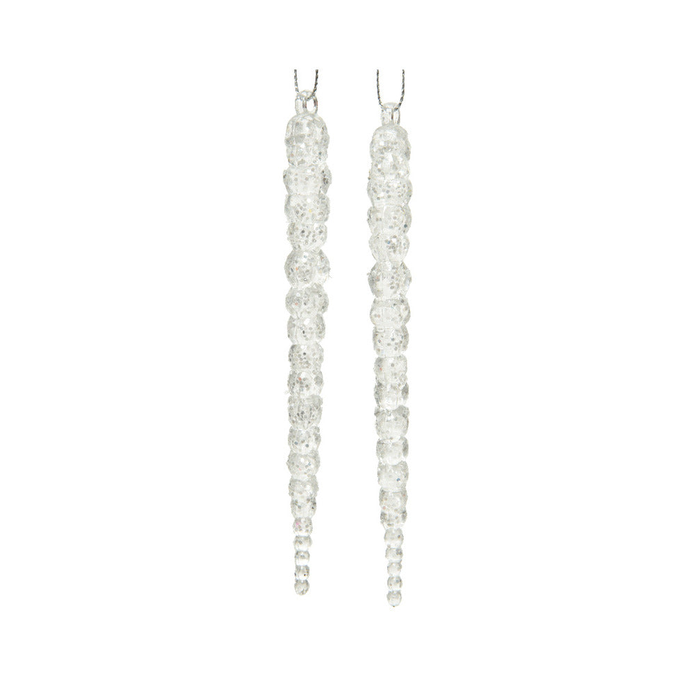 Decoris Hanging Acrylic Icicle Set of 2 Pieces with Glitter 14.5cm,