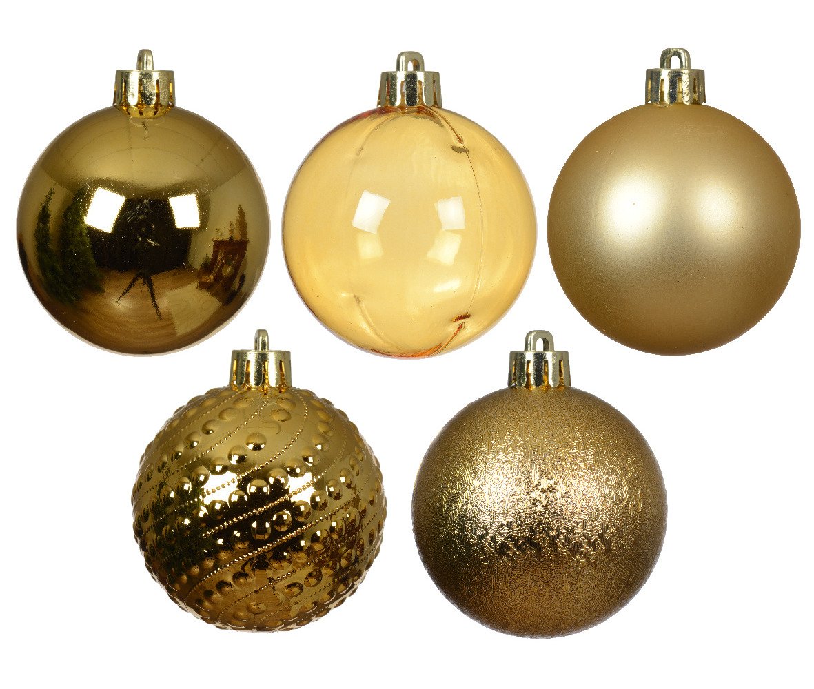 Decoris Shatterproof Bauble Pack of 7 Pieces 6cm - Light Gold