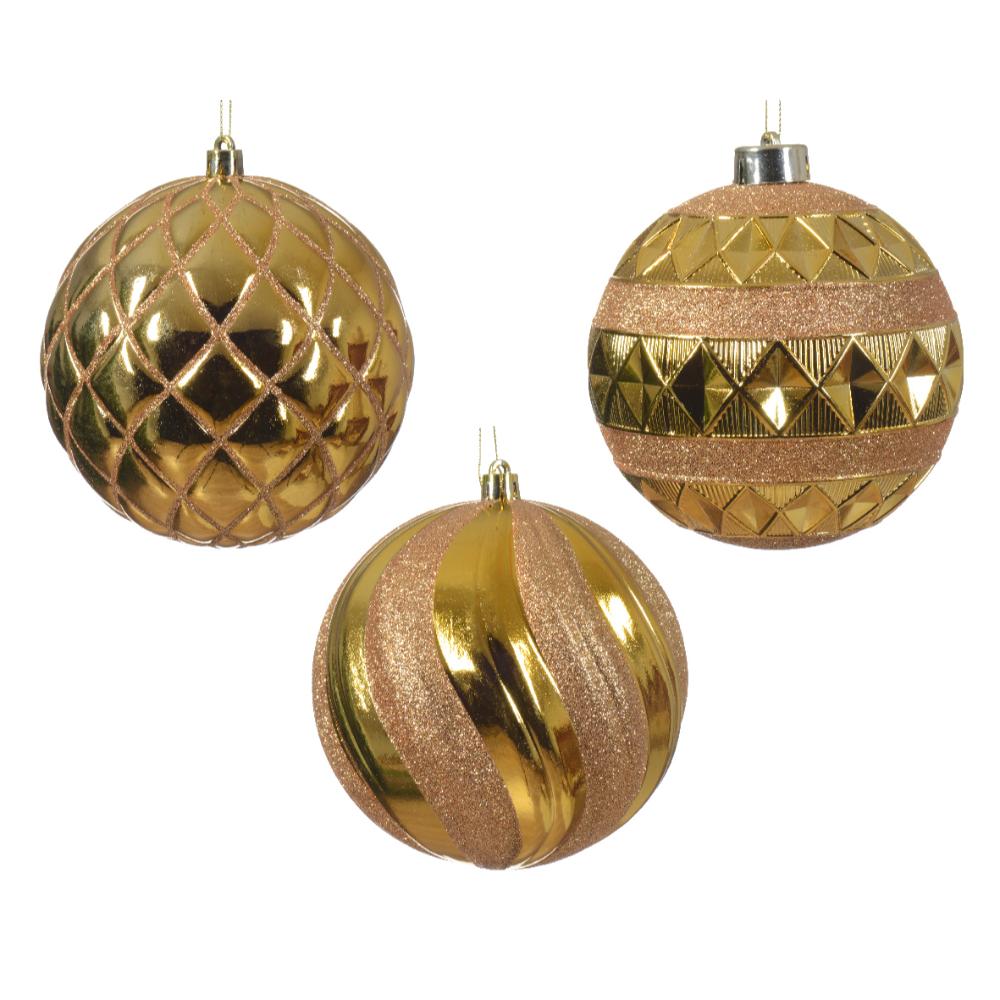 Decoris Shatterproof Bauble 12cm - 3 Assorted Light Gold,