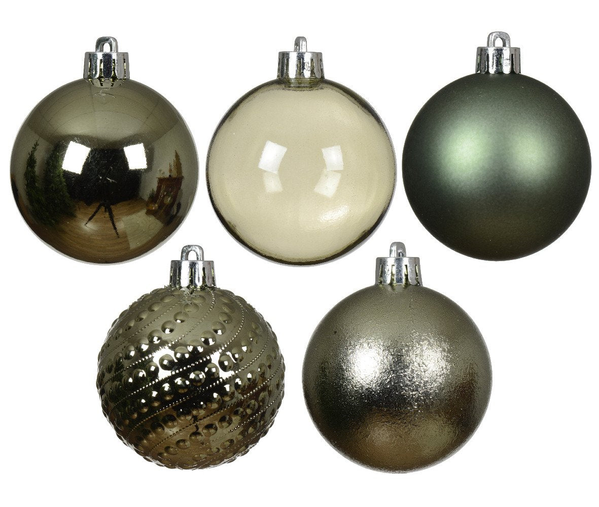 Decoris Shatterproof Bauble Pack of 7 Pieces 6cm - Rosemary Green