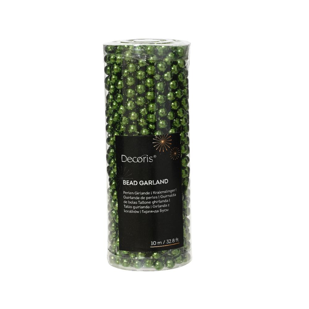 Decoris Plastic Beaded Garland 10m - Pine Green,