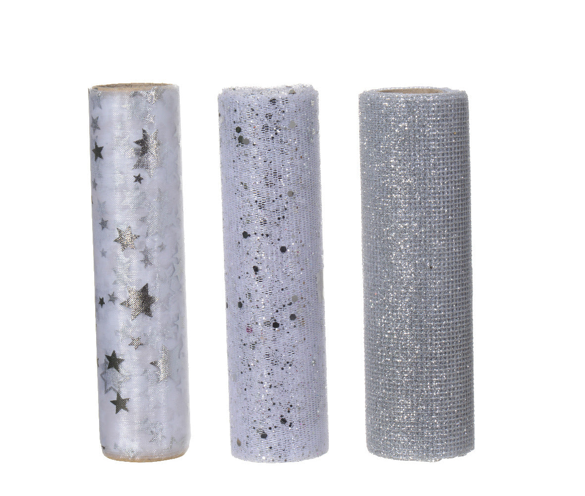 Decoris Polyester Fabric 14 x 200cm - 3 Assorted Silver,