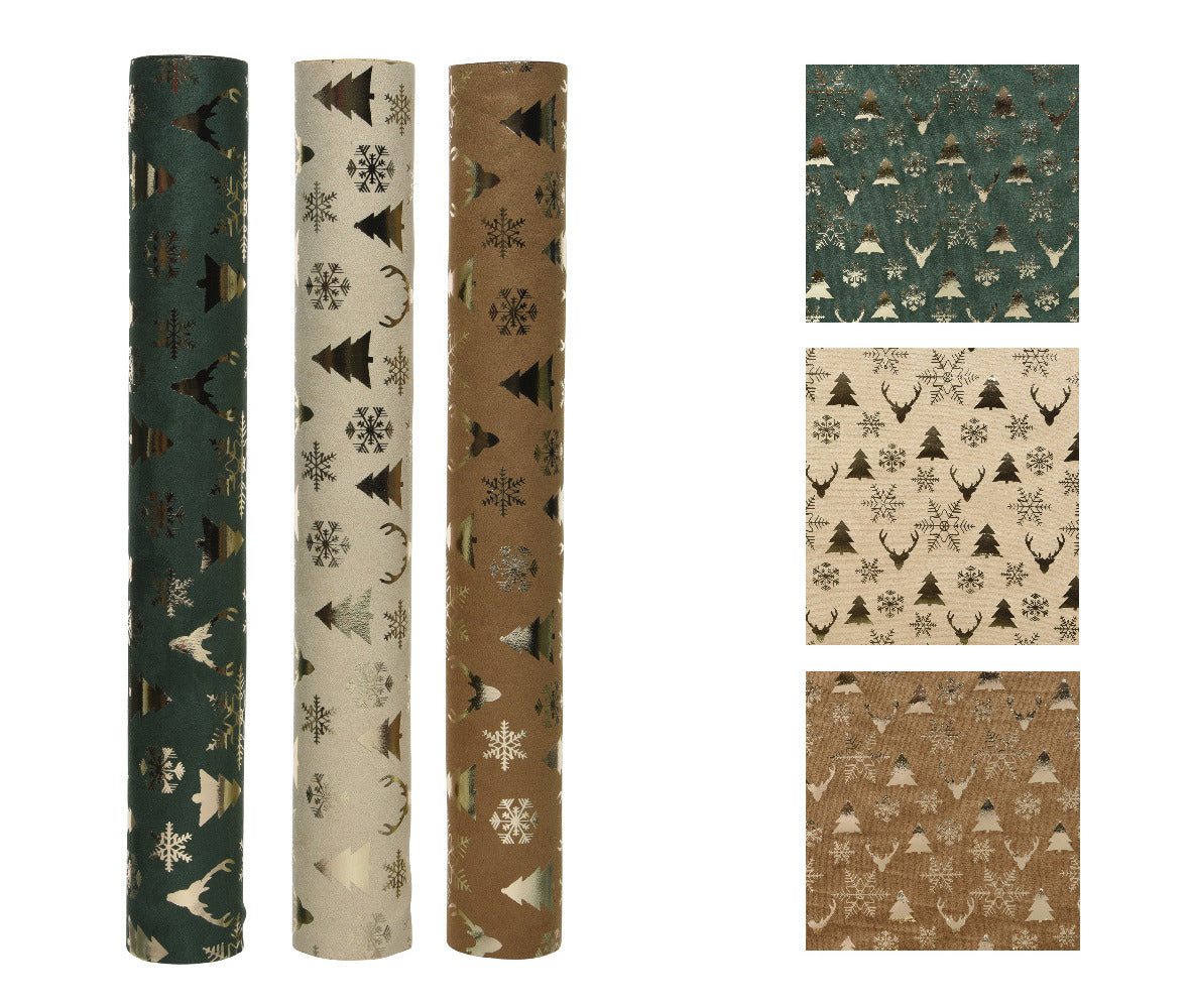Decoris Polyester Fabric with Foil Decoration 35 x 200cm - 3 Assorted,