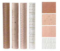 Decoris Polyster Velvet Fabric with Gold Foil Decoration 35 x 200cm - 4 Assorted Shades of Pink,