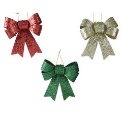 Decoris Hanging Plastic Bow 10cm - Red, Green and Gold,