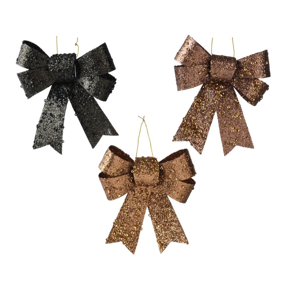 Decoris Hanging Plastic Bow 10cm - Black, Pecan Brown and Espresso,