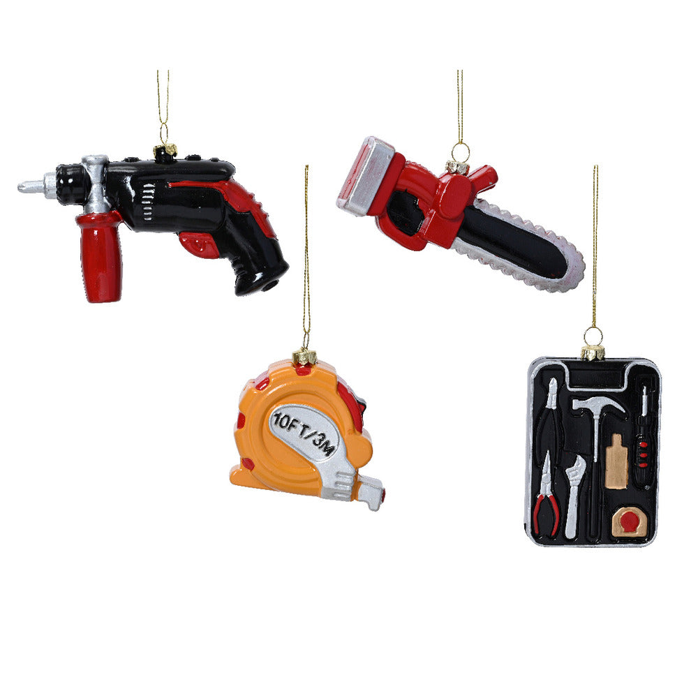 Decoris Hanging Shatterproof Power Tool Ornament 14cm - 4 Assorted,