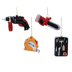 Decoris Hanging Shatterproof Power Tool Ornament 14cm - 4 Assorted,