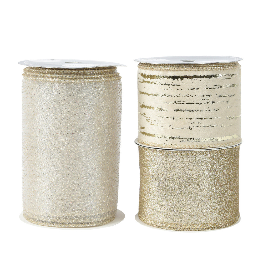 Decoris Polyester Ribbon 270cm - 3 Assorted Champagne,