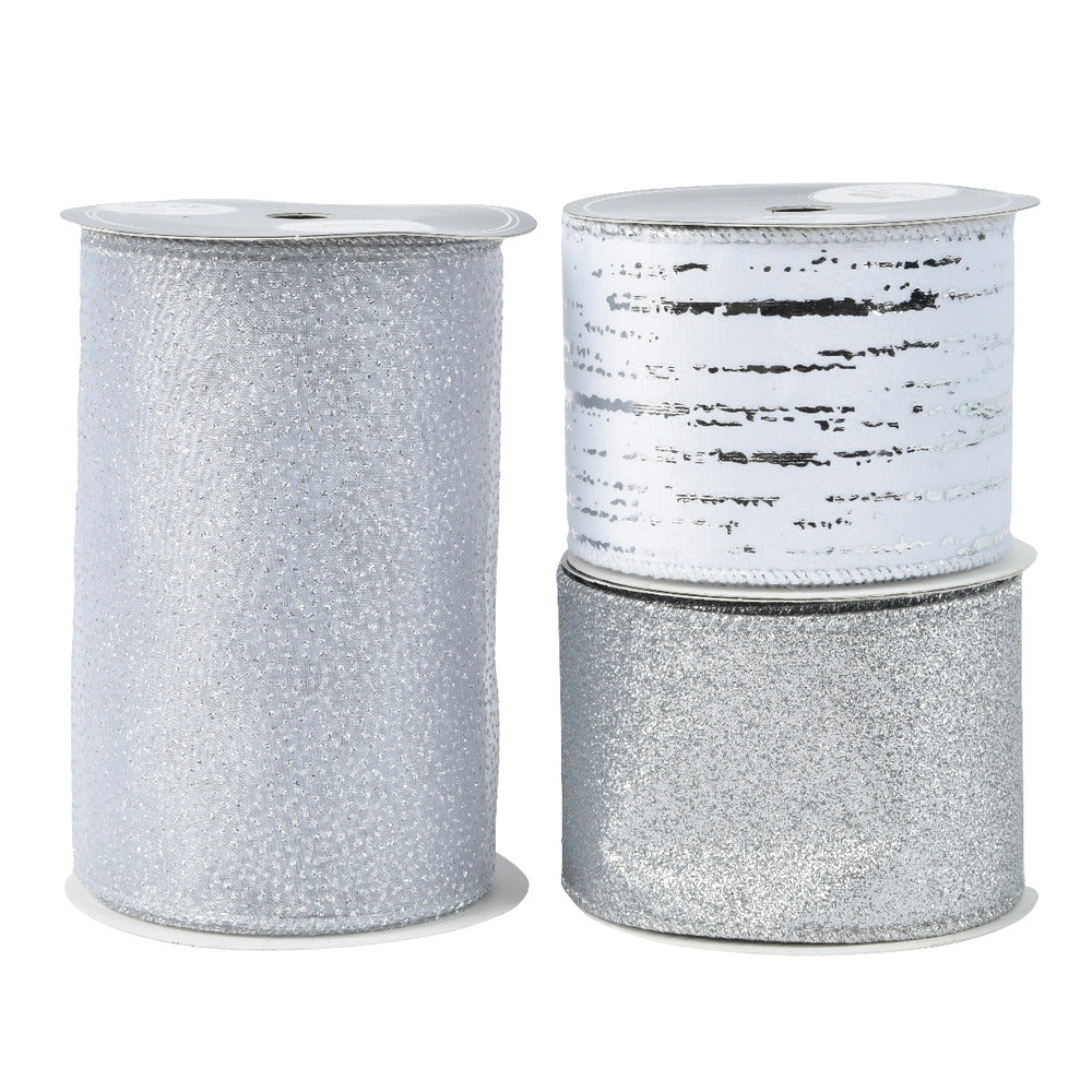 Decoris Polyester Ribbon 270cm - 3 Assorted Silver,