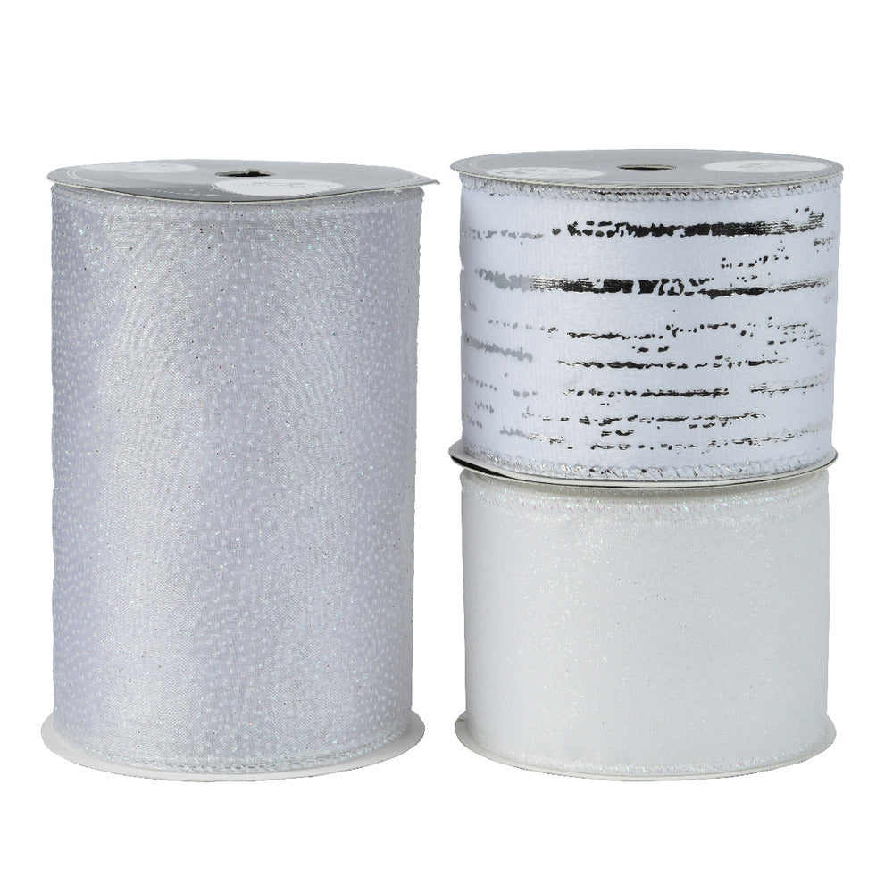Decoris Polyester Ribbon 270cm - 3 Assorted White,