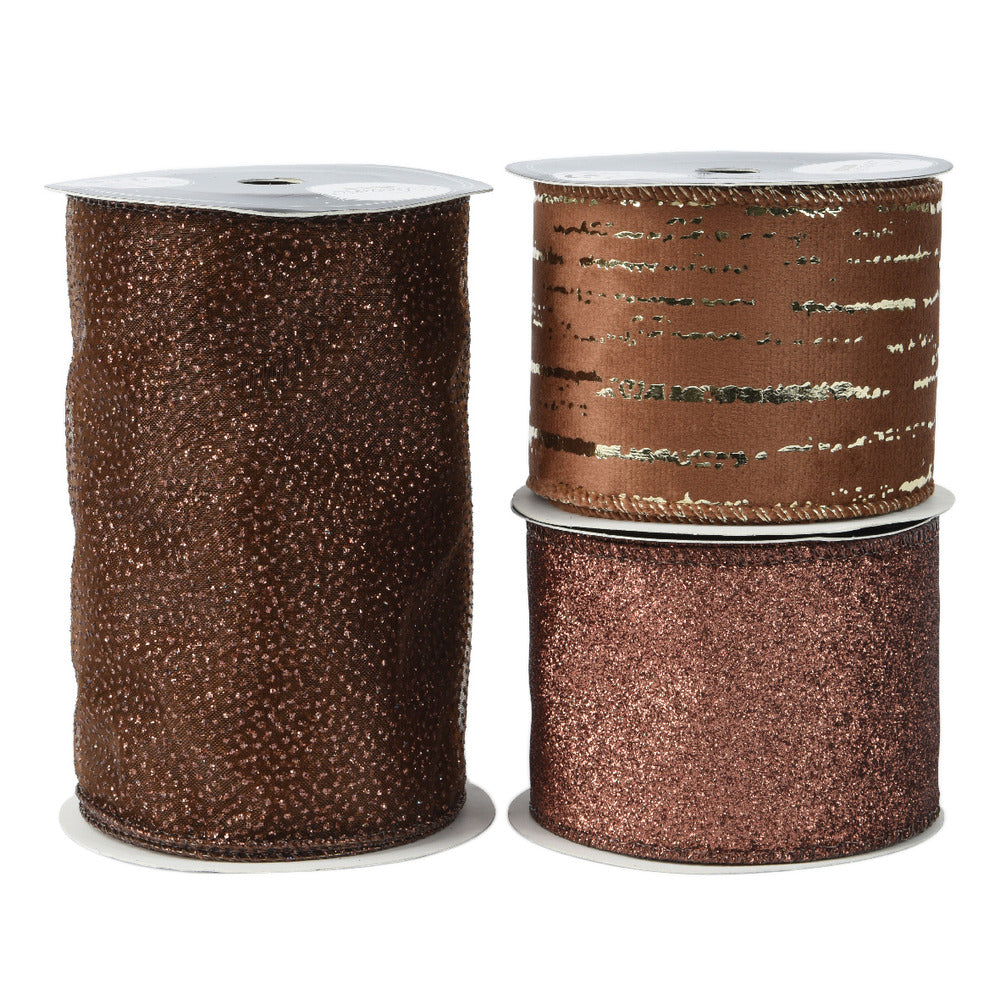Decoris Polyester Ribbon 270cm - 3 Assorted Brown,