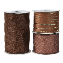 Decoris Polyester Ribbon 270cm - 3 Assorted Brown,