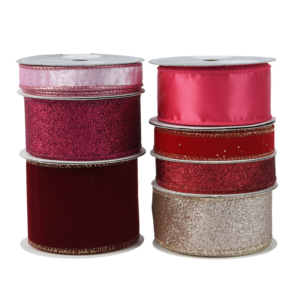 Decoris Polyester Ribbon 270cm - 7 Assorted Shades of Pink,