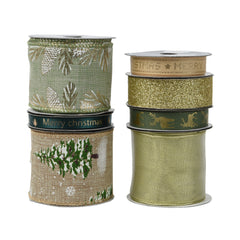 Decoris Polyester Ribbon 270cm - 7 Assorted Shades of Green,