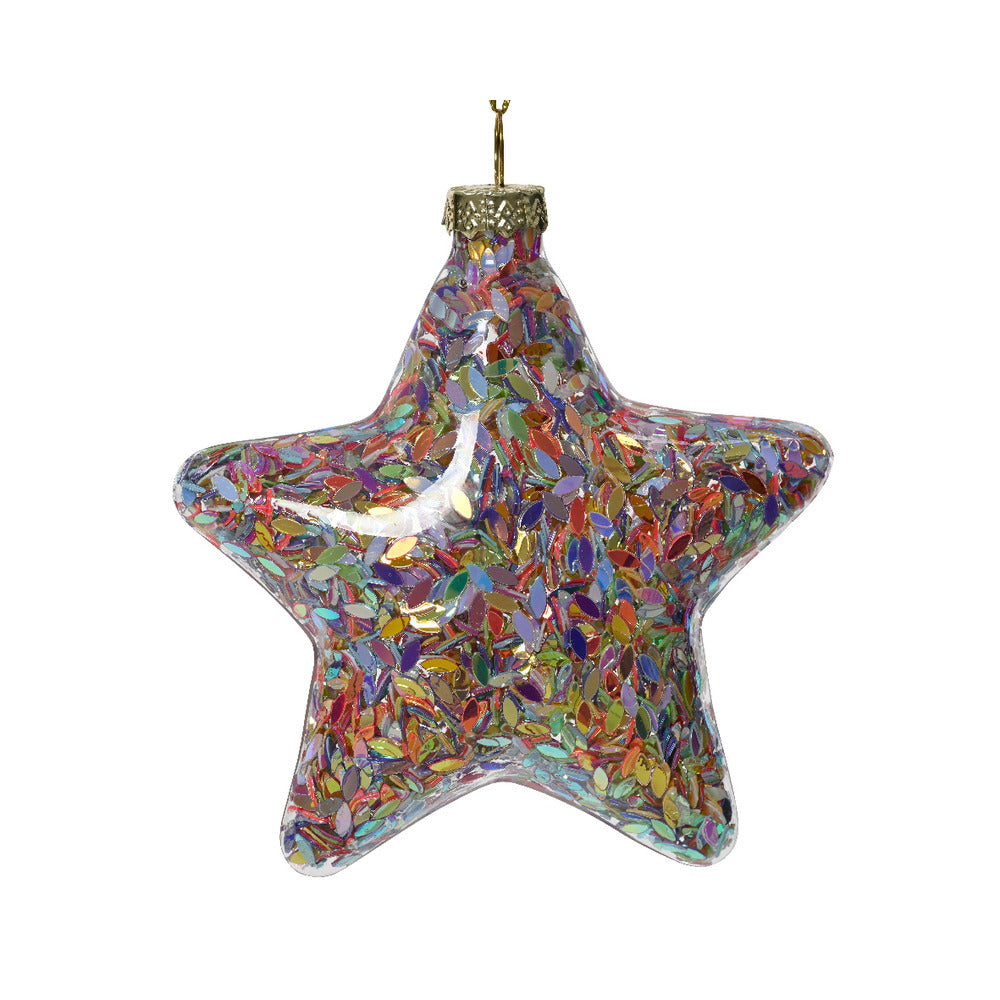 Decoris Hanging Glass Star with Spangle Inside 9cm,